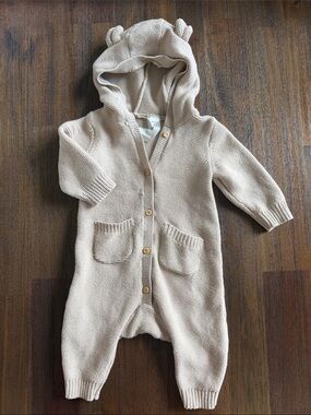 H&M NB Beige Knit Hooded Baby One-Piece with Ears